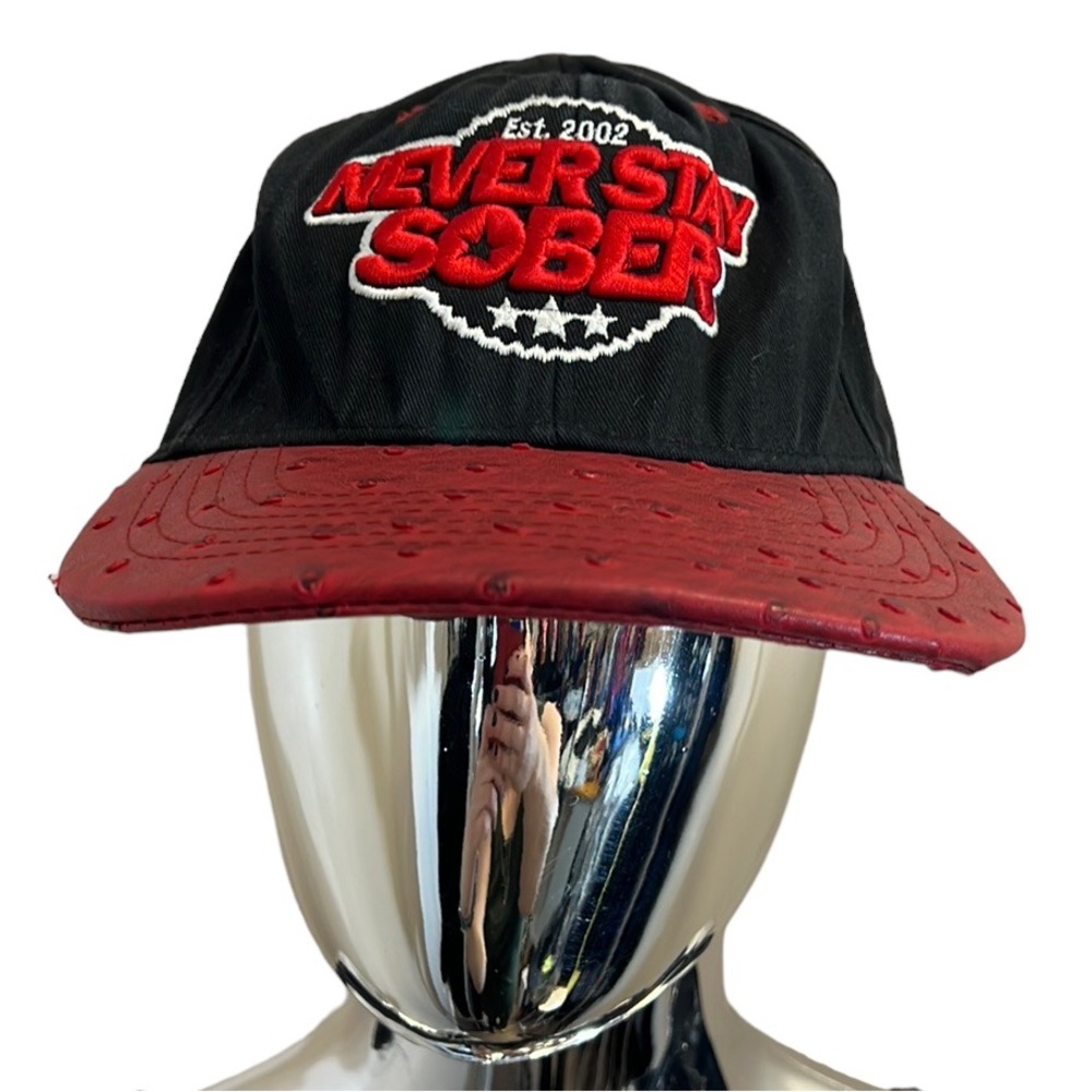 Never Stay Sober Baseball Hat Cap‎ Unisex OS Black Red Cotton Embroidered Buckle